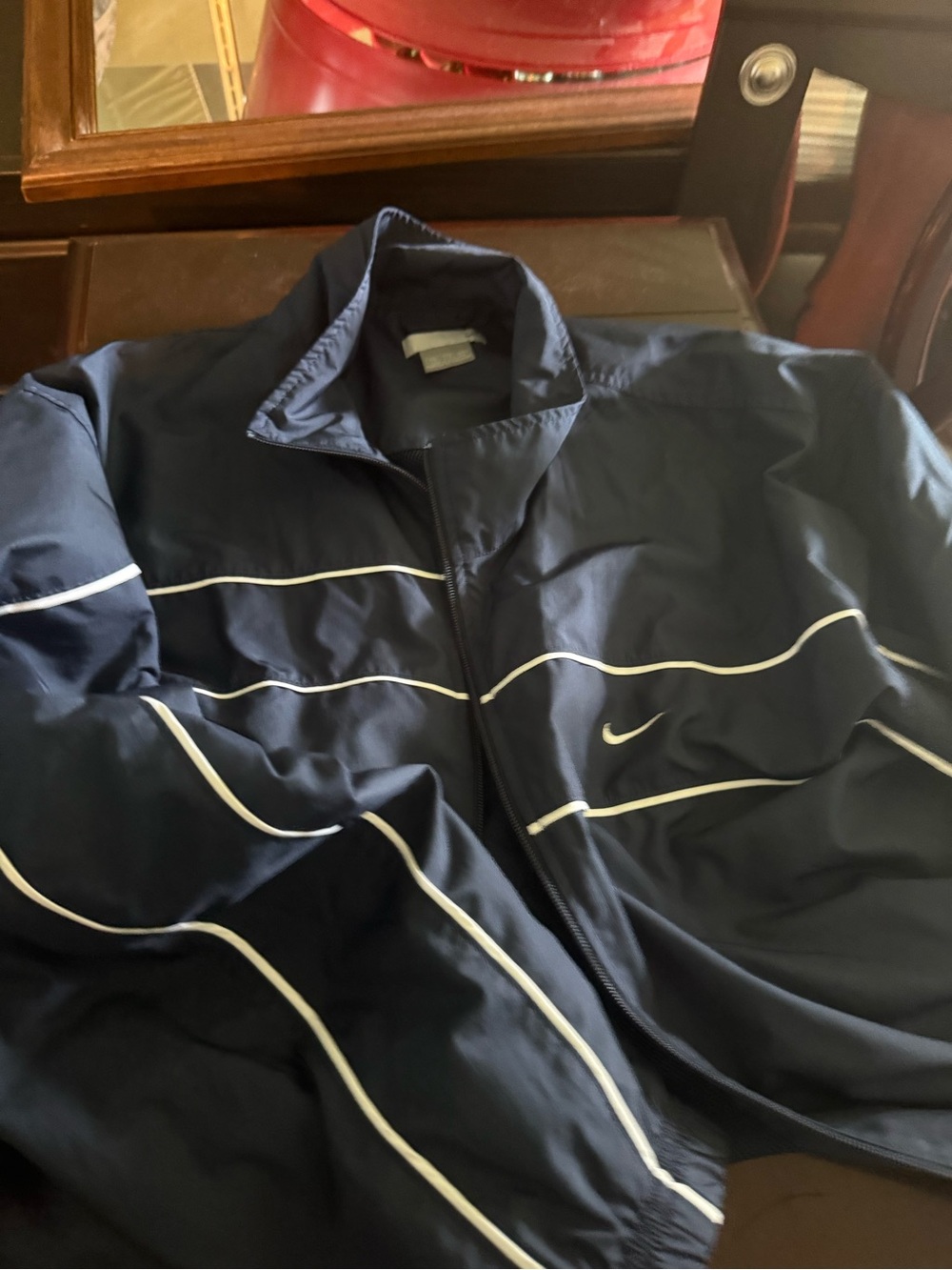 Nike Men's Navy Windbreaker Jacket with White Piping
